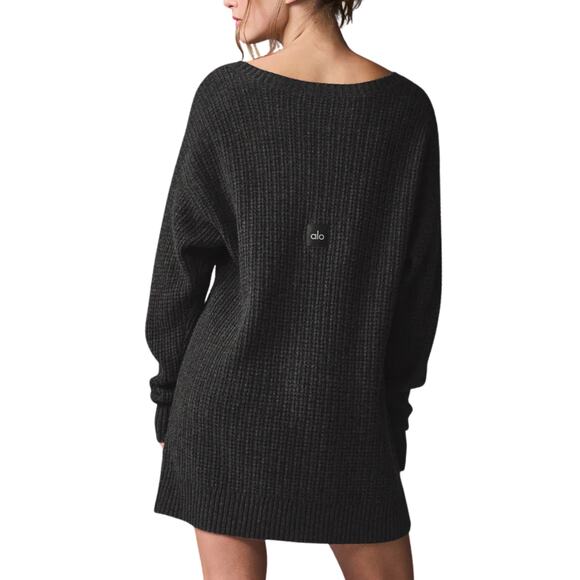 Alo Yoga Cashmere Plush Waffle Dress Dark Heather Grey Size XXS NWT Retail $398 - Picture 1 of 7